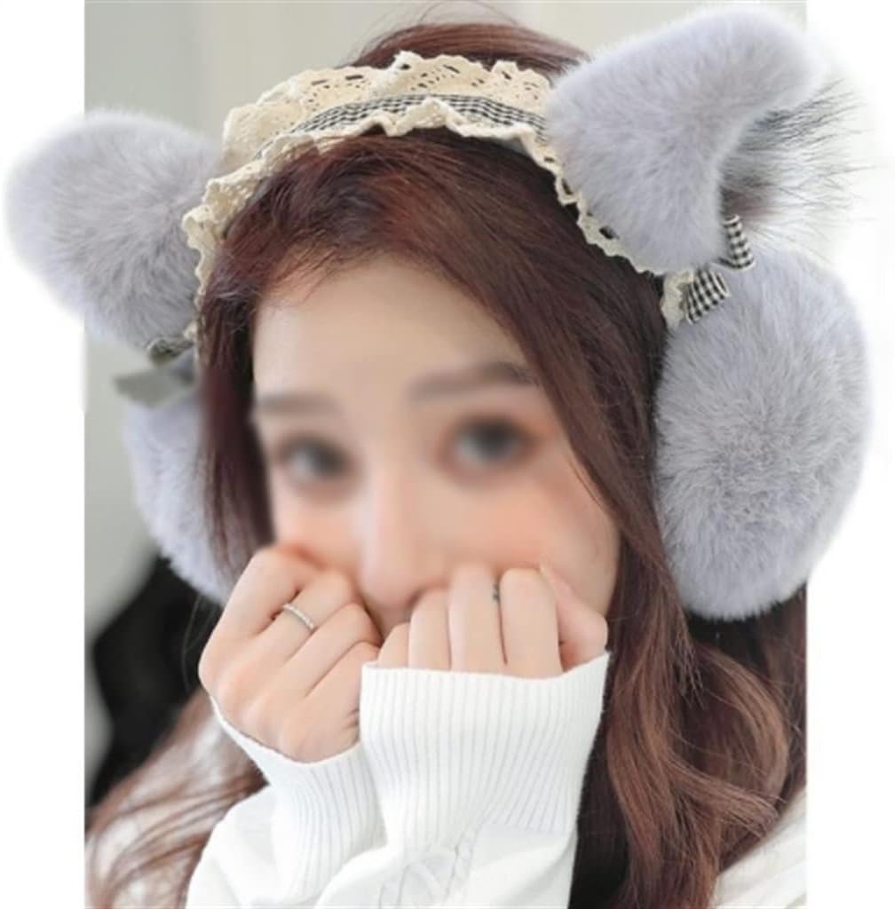 Gray Cute Earmuffs Warm Women's Hanging Ear Cover Warmer Winter Folding