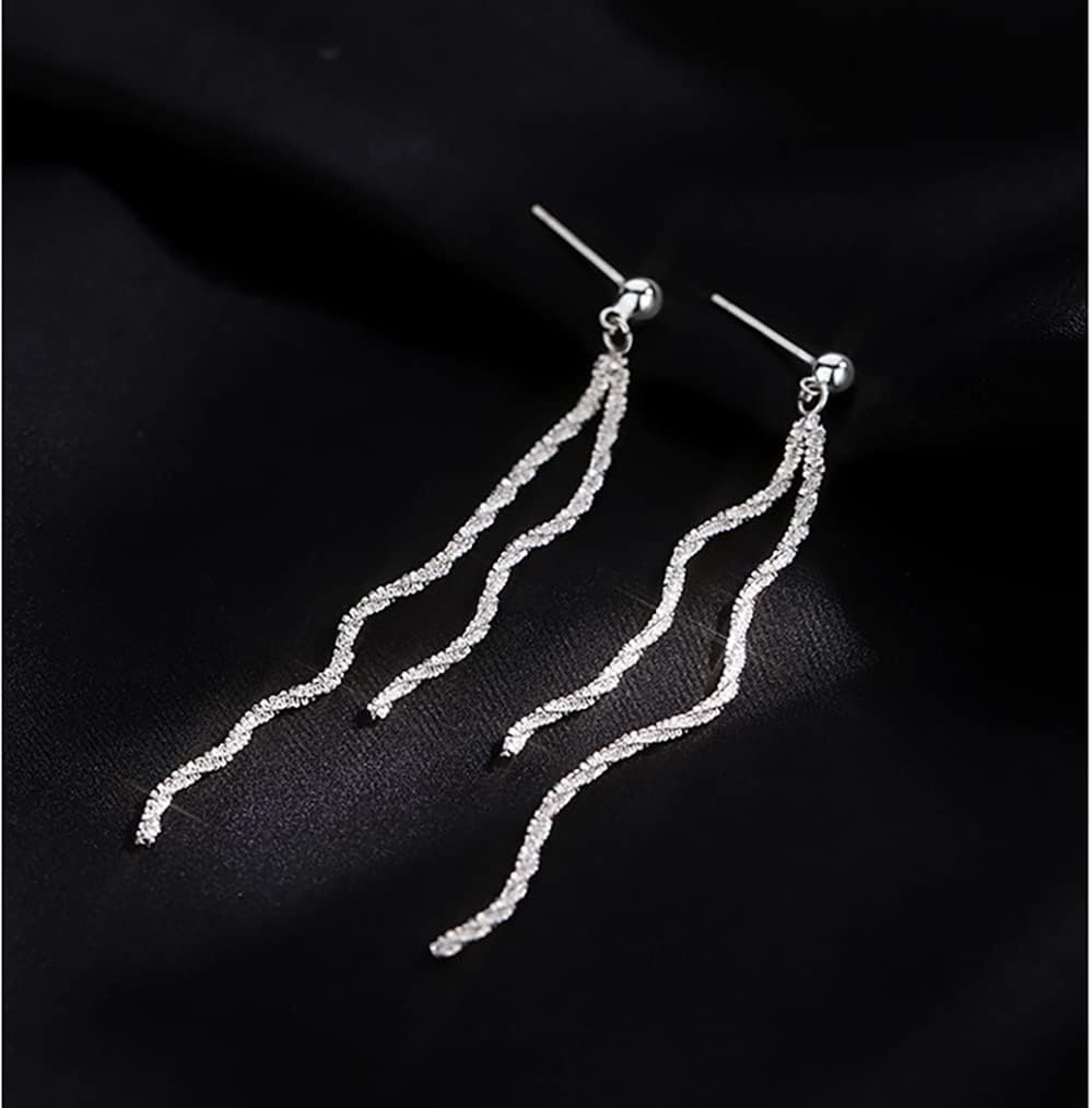 Reffeer Solid 925 Sterling Silver Tassel Chain Dangle Earrings for Women Long Dangle Earrings Drops Minimalist - Image 6