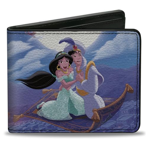 Buckle-Down Men's Disney Wallet, Bifold, Classic Aladdin Jasmine Magic Carpet Ride Scene, Vegan Leather, 4.0