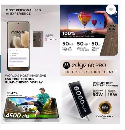 Image of Motorola Edge 60 Pro 5G (Pantone Walnut, 8GB RAM, 256GB Storage) | MediaTek Dimensity 8350 Processor | 50MP + 50MP + 10MP Triple Camera | 6.7-inch 1.5K Super HD+ Display | 6000mAh Battery