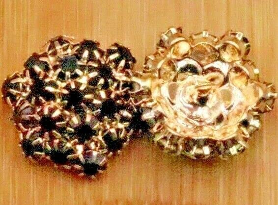 Feathers Creation 2 pcs Rhinestone Diamante Vintage Buttons for Wedding Costume Embellishment (Pack of 1, 20 MM/Black Round)