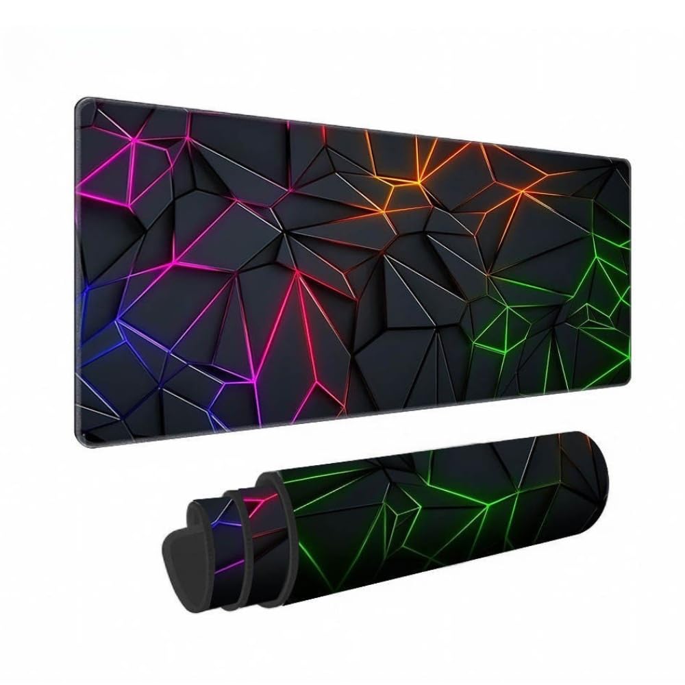 KRESHU Large Extended Geometric RGB Pattern Gaming Mouse Pad XXL XXXL Desk Mat – Neon Polygon Design Non-Slip Rubber Base – Smooth Surface Keyboard Mouse Pad for Gaming- (Radium)-image-35