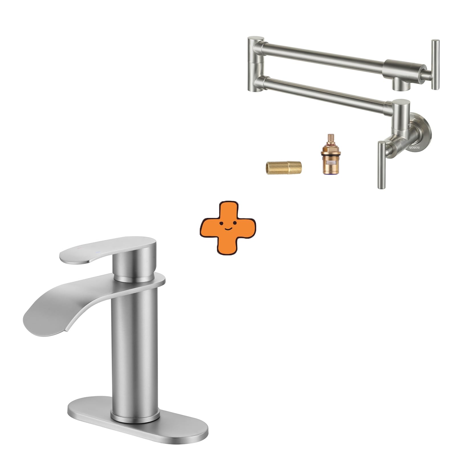 Jnfidosr Brushed Nickel Waterfall Bathroom Faucet Single Handle And Pot Filler Faucet Brushed Nickel Commercial Wall Mount Stove Faucet, Brass Pot Filler Folding Faucet Over Stove