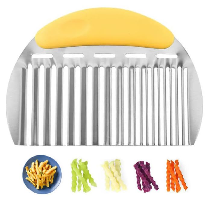 Heavy Duty Stainless Steel Large Crinkle Cutter Wavy Chopper French Fry Slicer for Potatoes Carrot Chips and Fruits, Vegetable, Potatoes, Onions (Yellow-Style II, 1 PCS) โ image 1