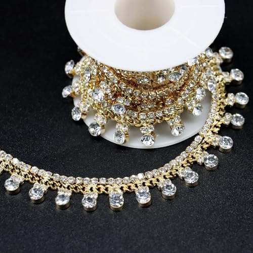 Rytenz DC1YML 1 Yard Crystal Rhinestone Close Chain Trim Pearl Beaded Trim Bridal Lace Ribbon Trimming Rhinestone Chain Trim cover
