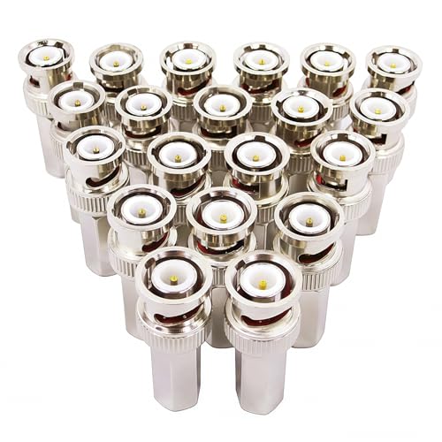 BeElion 20 PCS BNC Male Twist-on Connector for RG59 Coaxial Cable - 75 Ohm Nickel-Plated Phosphor Bronze Housing Brass Contacts - for CCTV Security Cameras