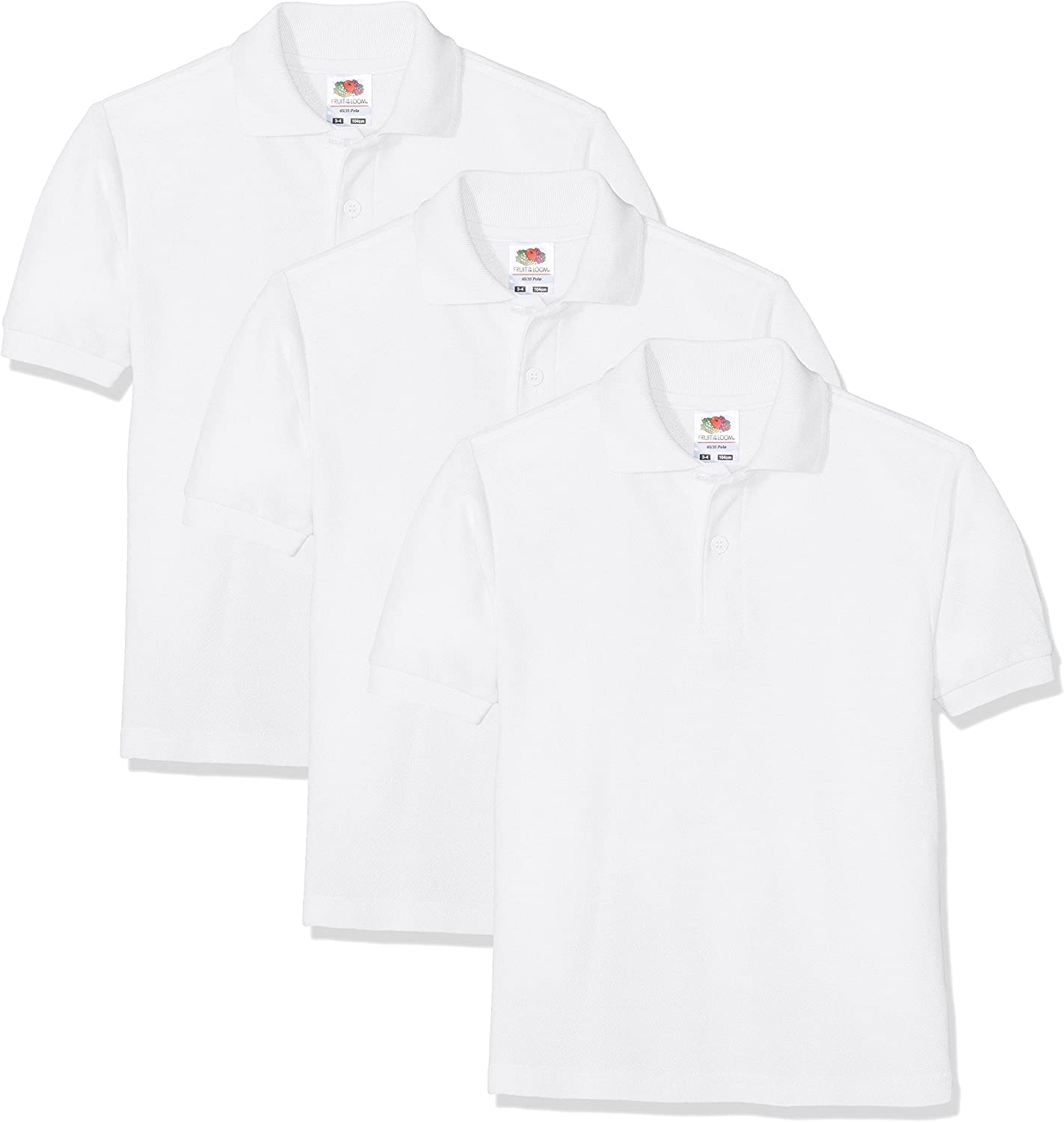 Fruit of the LoomUnisex Baby Short Sleeve Polo Shirt, White, 5-6 Years UKOEKO-TEX STANDARD 100