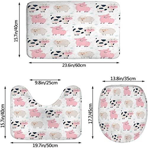 Badezimmerteppich-Set, 3-teilig, Kühe, Schweine auf dem Bauernhof, waschbare Badeteppiche, rutschfest, mit Rückenpolster, Konturteppich und Toilettendeckelbezug – Bild 3