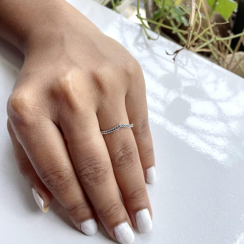 Round Cut Blue Sapphire V Shape Chevron Band for Women, 14K Gold Finish Blue Sapphire Matching Wedding Band, Ladies Contour Wedding Band