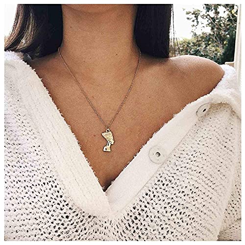 TseenYi Collier ras du cou avec pendentif en or Nefertiti et pharaon pour femme et fille (or)