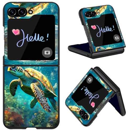 Qindaiwen for Samsung Galaxy Z Flip 6 Case, Hard PC Shell Ultra Thin Slim Durable Protective Phone Case Cover for Samsung Galaxy Z Flip 6 5G, Sea Turtle