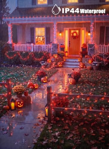 Image of 2Pack Orange Outdoor Halloween Lights, 39Feet 100 LED Mini Lights with 8 Lighting Modes, Connectable Halloween String Light Plug in for Garden Patio Haunted House Ghost Holiday Lighting Decoratio