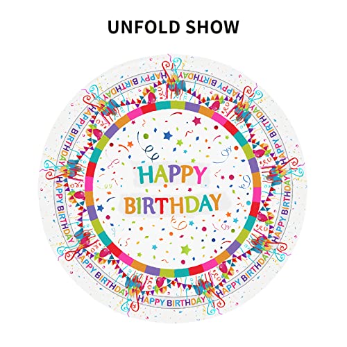 Happy Birthday Round Tablecloth 60 Inch Vibrant Colored Balloons Small Flags Stars Colorful Decorative Table Cloth With Dust-Proof Wrinkle Resistant Decor For Home Kitchen Dining Room Outdoor Patio #TOP2