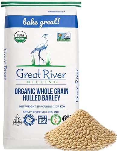 Great River Milling Organic Hulled Barley, Whole Grain, 25 lb