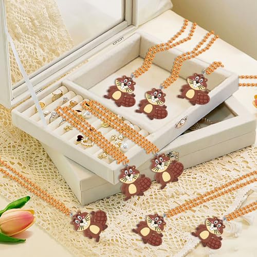 Image of 24 Pack Beaver Necklace Party Favors for Wild Animal Themed Baby Shower, Birthday Party Goodie Bag Fillers，School Carnival Rewards, Photography Props, Home Decorations, Classroom Prize