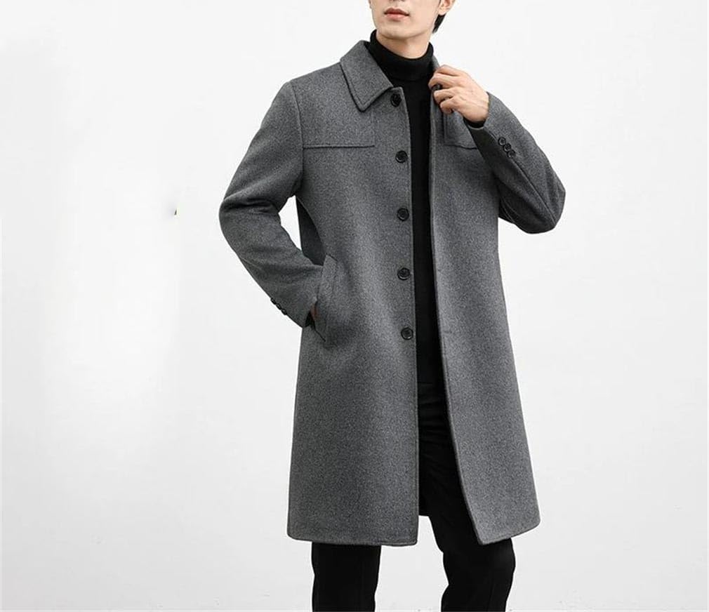 Men Wool Overcoat Winter Mid Length Wool Jacket Casual Thicken Coat
