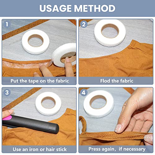 Uweme 6 Rolls Iron On Hemming Tape - Adhesive Hem Tape For Pants Dresses Clothes Curtains, Fabric Tape No Sew Hemming Tape, White, Black #TOP4