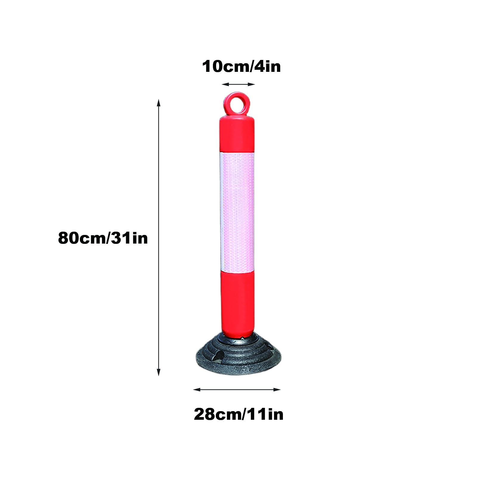 Barrera de cono tráfico 79 cm (31"), base goma resistente, poste estacionamiento, pilar seguridad con anillo suspensión