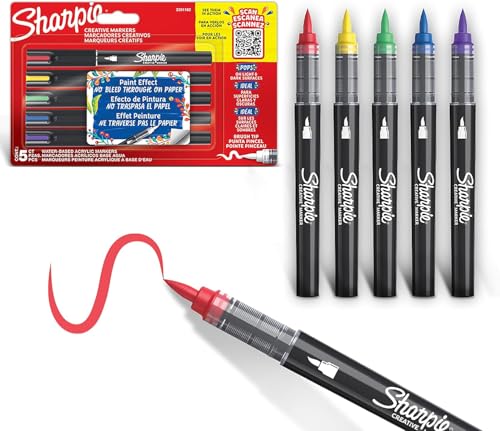 SHARPIE Creative Marker Acrylic Paint Pens, Water Based Paint Markers, Round Tip, Blister 5 + PaperMate Pen Gift