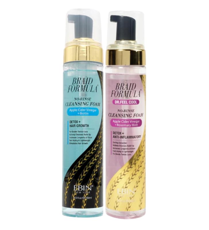 EBIN NEW YORK No Rinse Cleanser – Braid Formula No-Rinse Cleansing Foam 8.5oz Bundle with Dr. Feel Cool No-Rinse Cleansing Foam 8.5oz Scalp Refresh & Braid Care Gift Set (2 Items)