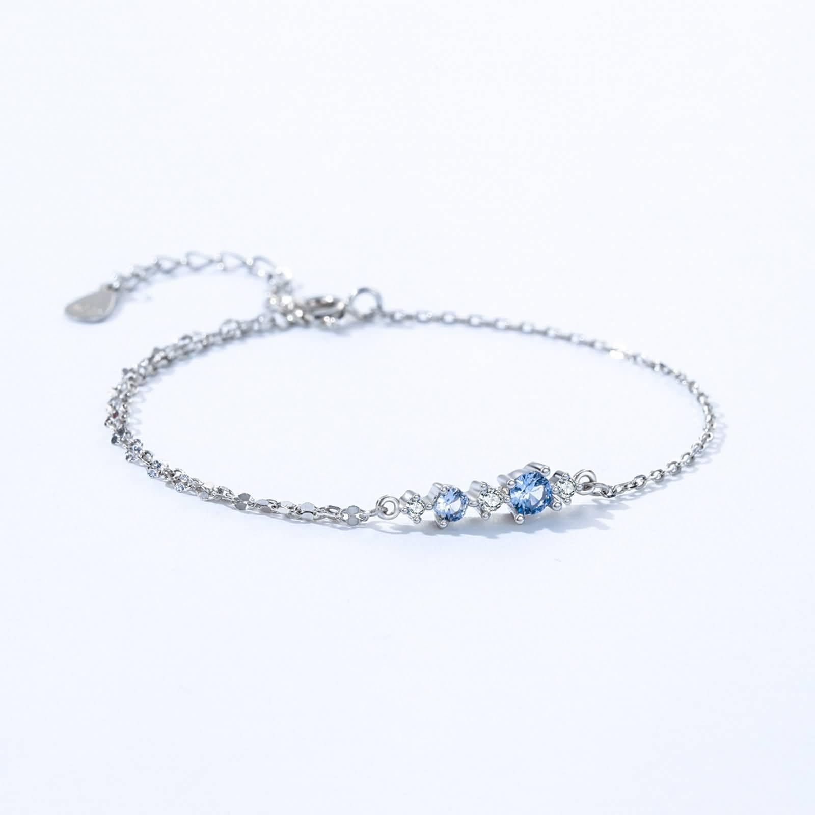 Pulsera Mujer de Oro Blanco 9Kilates / 14Kilates / 18Kilates, Redondo con Topacio de 0,35 ct y Moissanita, Cadena Extensible 16 CM + 5 CM, Pulseras de Ajustable Mujer de Plata Azul