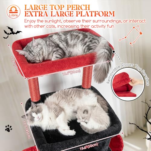 Image of Globlazer Heavy Duty Cat Tree 78 inch Sturdy Gothic Cat Tower for 20lbs Large Adult Cats, Symmetrical Aesthetic Big Goth Cat Tree with Extra Large Platform, 2 Scratching Boards, Z78, Black Red