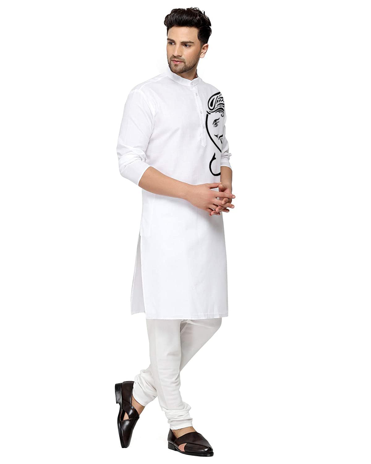 ashtang Cotton Blend Digital Print Kurta Pyjama Set || Ganesha Print (in, Alpha, XL, Regular, White) - Image 3 thumbnail