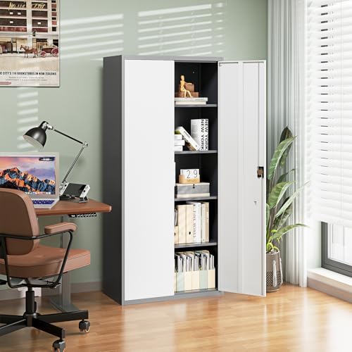 Image of Letaya Metal Garage Storage Cabinets with Lock Door and Adjustable Shelves, Steel Tool Cabinets for Home,Office,Warehouse Organisieren (Gery White, 72 inch H)