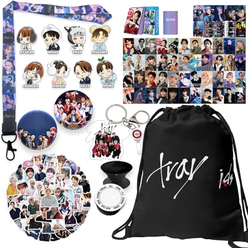 Hymik Gift Set Suitable for Birthday Concerts,Including 55 pcs Photocards, 50 pcs Stickers, 8 pcs Pins, Lanyard, Phone Ring Holder, Keychain, Button Pins and Drawstring Bag