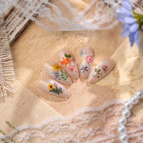 Image of Flower Nail Stickers Colorful Floral Nail Art Stickers Summer Wildflower Leaf Plant 5D Embossed Self-Adhesive Nails Decals Supply Manicure for Women Nails Decoration