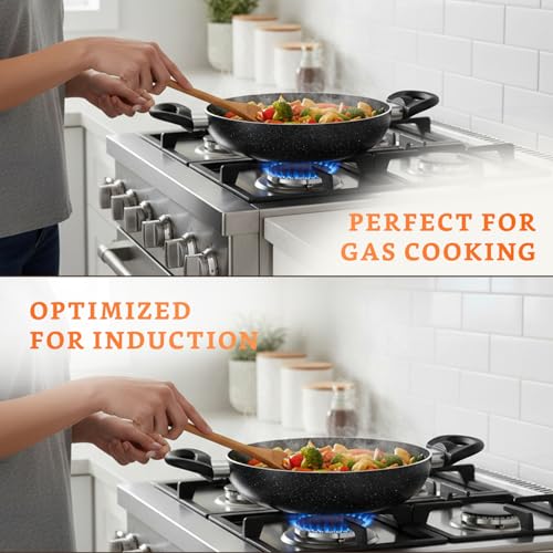 Amazon Brand - Solimo Non-Stick Kadai with Glass Lid & Detachable Handle| Granite Finish | Induction Base | PFOA Free | High Temperature Resistant... - Image 7