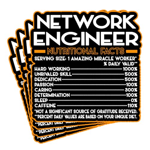 (4Pcs) Network Engineer Vinyl Decal Sticker – Nutritional Facts Quote for Laptops, Water Bottles, Cars, Bumpers, Toolboxes – Gift for Coworker, Office, Birthday, Christmas – Waterproof Vinyl Sticker