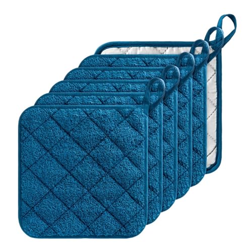 Pot Holders 6Pcs Cotton Oven Mitts For Kitchen Heat Resistant Hot Pads Washable Pad Mat Baking Cooking Tools Supplies(Blue)