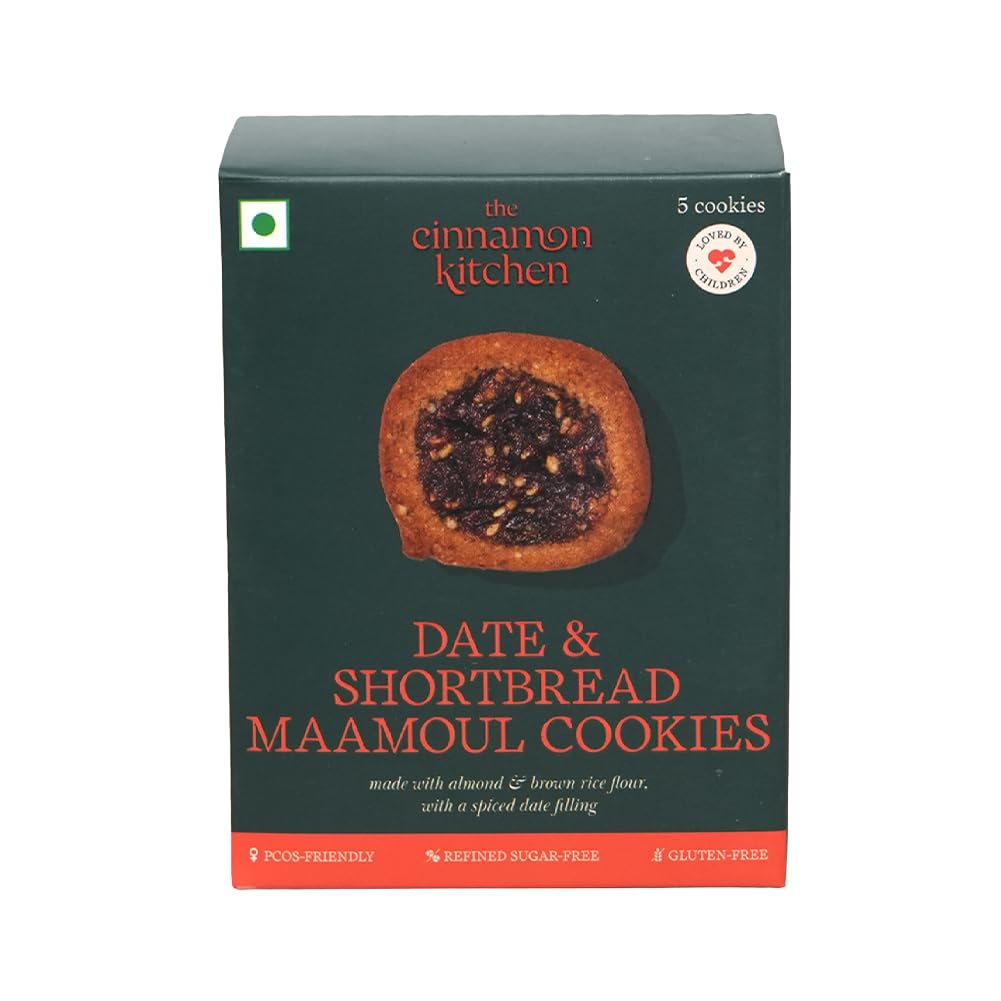Date & Shortbread Maamoul Cookies (Pack of 5) | Sweetened with Dates & Honey|Gluten Free| Refined Sugar Free| Good Healthy Snack | 150 g | Middle Eastern Sweet
