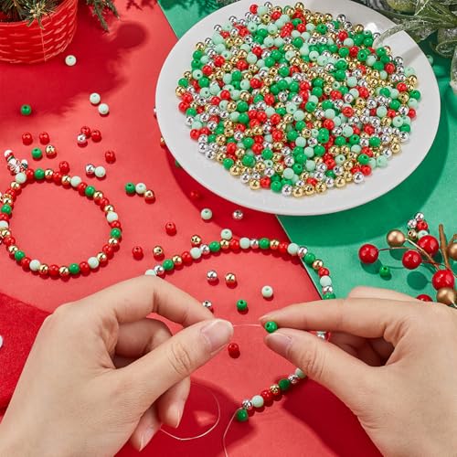 SOFPLATE 1500Pcs 5 Colors 6mm Christmas Beads Red Acrylic Beads Plastic Green White Gold Large Loose Bead Round for jewellery Making Home Party Decor Bracelets Necklace Key Chain DIY Beading Crafts - Image 3