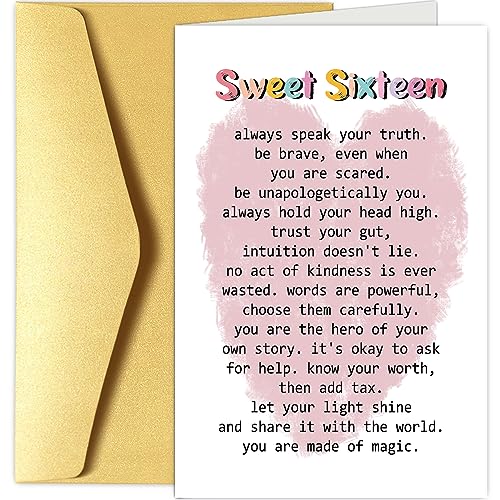 Chenive Sweet 16th Birthday Card for Girl Boy, 16 Years Old Birthday Card for Daughter Granddaughter Niece, Sixteen Years Old Birthday Poem Card