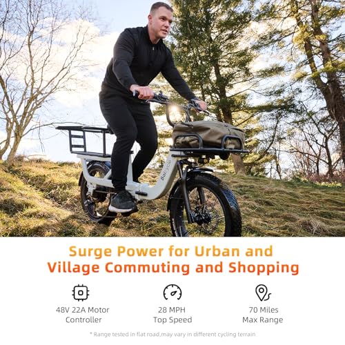 1500W Peak Electric Bike for Adults with 28MPH & 70 Miles Max Range, 48V & 750Wh Removable Battery Electric Bicycle, Folding E Bike with 20'' Fat Tire, Cargo Ebike, Step-Thru Frame, UL Certified