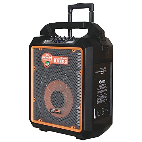 Portable 10-Inch Woofer 1200 Watt 2-Way Powered Speaker with Battery Bluetooth USB SD Card Reader Remote Control Microphone Line in RCA