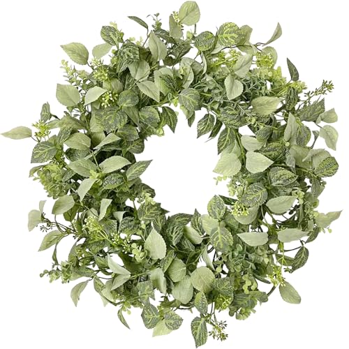 wwmira 22 Inch Textured Eucalyptus Leaves Wreath, Realistic Spring Summer