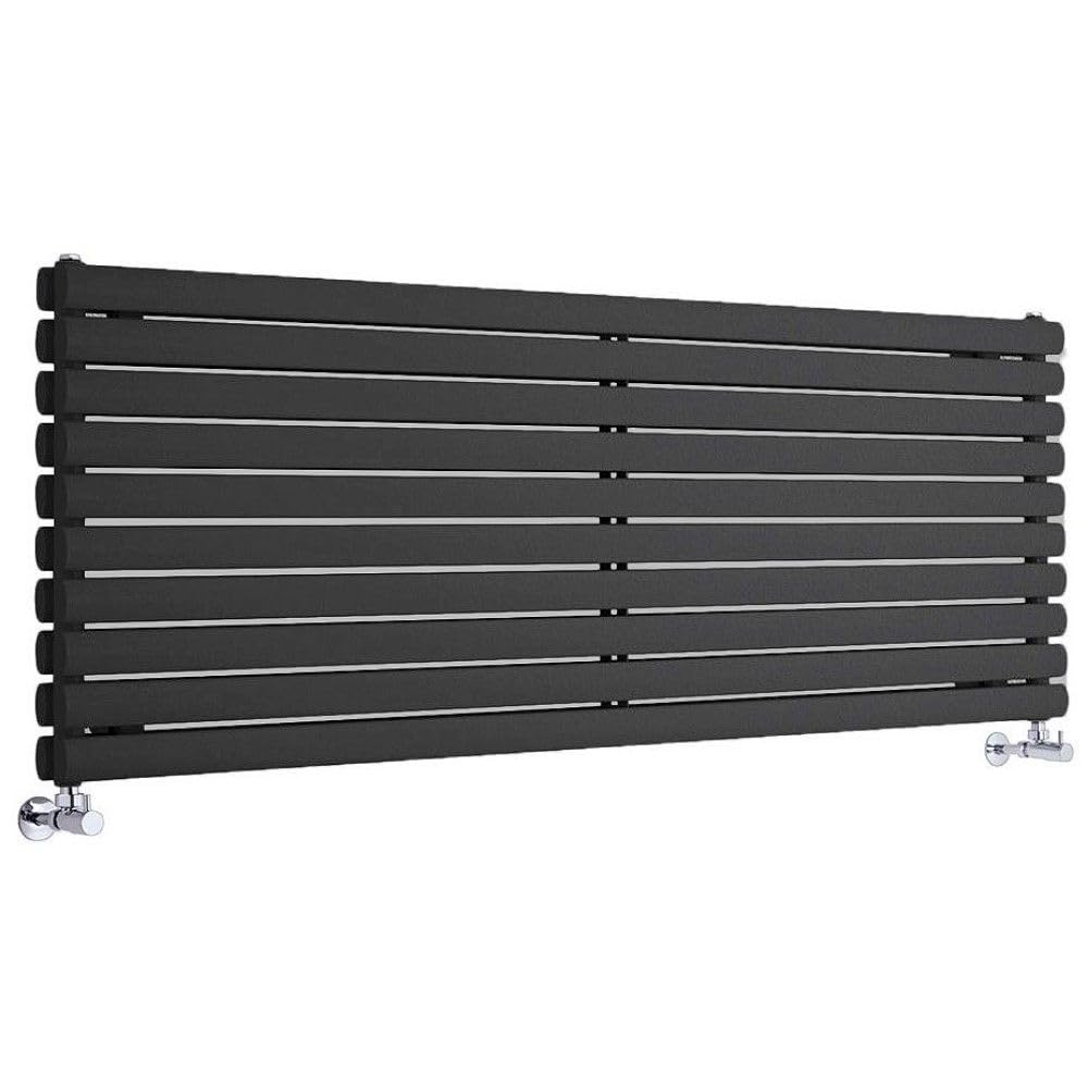 Milano Aruba Black Horizontal Double Panel Oval Column Radiator - 590mm x 1600mm