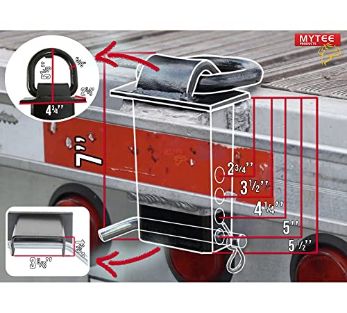Mytee Products Heavy Duty Adjustable Trailer Stake Pocket D Ring Black Powder Coated W/ 1/2" Hitch Pin, Load Limit 5400 Lbs & 4 Adjustable Holes | Stake Pocket D-Ring Tie Down Utility #TOP1