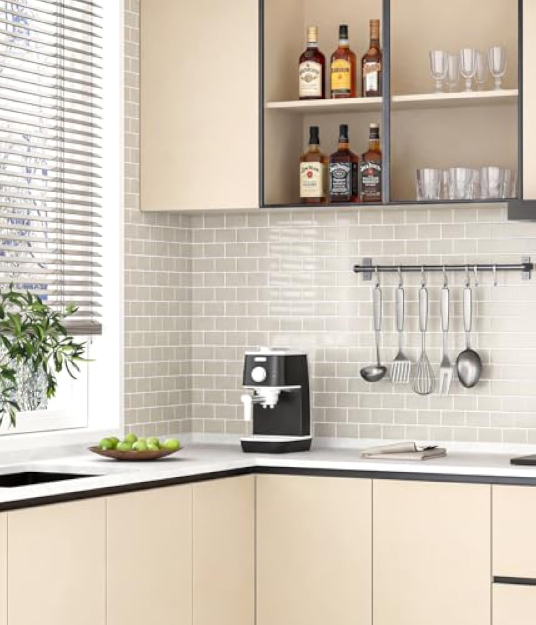 Thick Vinyl Tiles for Kitchen, Light Coffee
