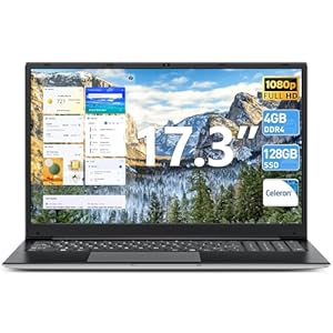 SGIN Laptops with Win 11 Home, 17.3 Inch Laptop Computer with Core i3 Processor, 4GB DDR3 128GB SSD Ordinateur Portable, FHD IPS Screen, 8000mAh Battery, 5G WiFi, BT4.2, Type-C, USB3.2(Black)