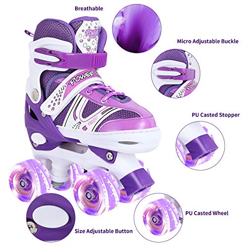 Roller Skates For Kids, Adjustable Size Double Roller Skates, With All Wheels Light Up, Fun Illuminating For Girls Boys For Kids, Rollerskates For Kids Beginners, Small (12J-2), Purple #TOP4