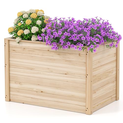 COSTWAY Erhöhtes Hochbeet Holz, Gartenbeet tief, Pflanzkasten mit offenem Boden, für Balkon Garten Terrasse, Pflanzenbeet rechteckig, Kräuterbeet Pflanzkasten, Massivholz, 100 x 64 x 65,5 cm, Natur