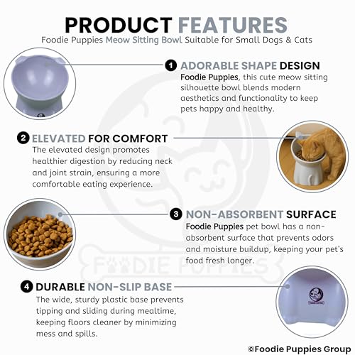 Image of Foodie Puppies Pet Elevated Food and Water Tilted Cat Bowl (Sitting Meow Bowl) | Durable, Anti Vomiting Cat Feeder for Persian Cats Prevent Tipping Over | Elevated Feeder for Cats, Kittens & Puppies