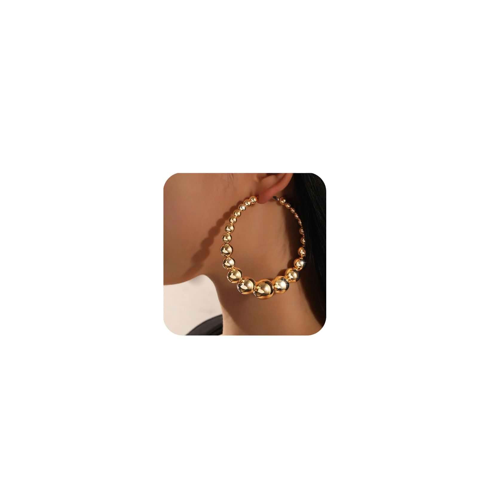 Gold Large Bead Hoop Earrings Vintage Chunky Big Circle Balls Beads Hoops Earring Thick Round Balls Jewelry Gift Y2k Party Accessories