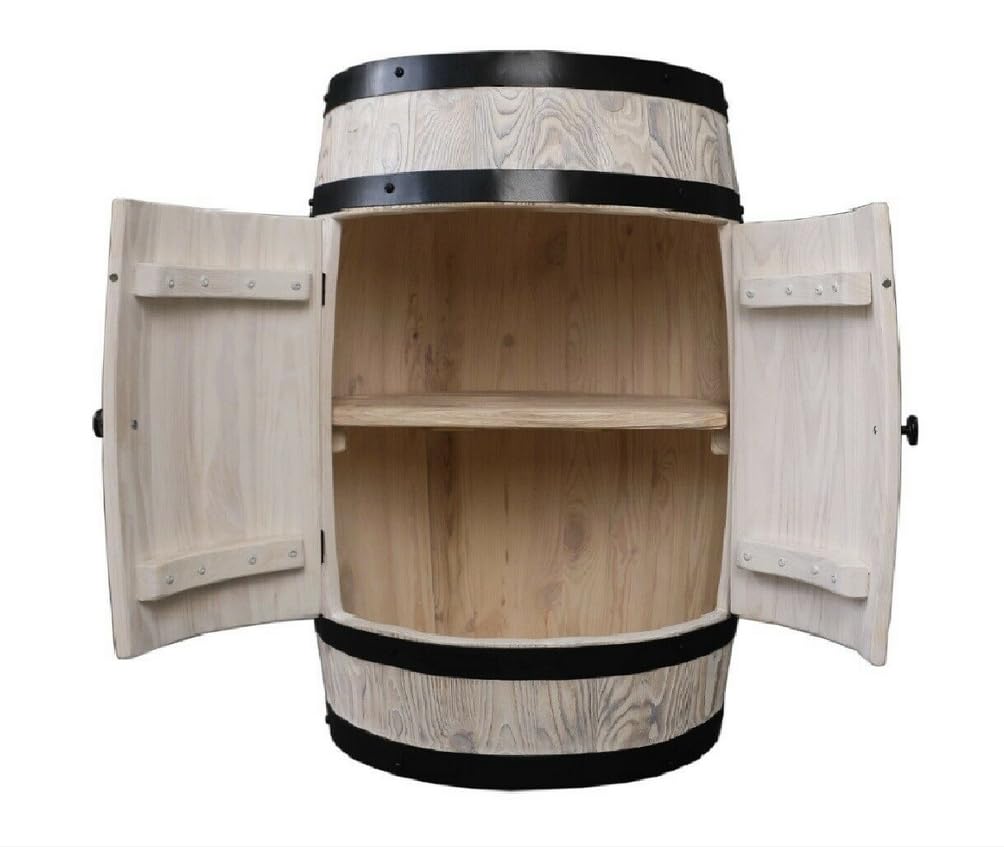 Tonneau en bois avec porte meuble bar en pin brossé blanc