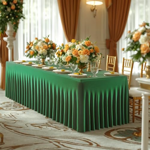 Image of Besutolife Emerald Green Spandex Tablecloth 4ft Rectangle Table Skirt Stretch Table Cloth for Banquets Parties Wedding Dining Table