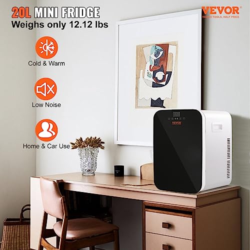 Image of VEVOR Mini Fridge for Bedroom, 20L Skincare Fridge with Touch Screen Temper Control, Outage Memory Small Beverage Refrigerator for Makeup Drink Food, AC /DC Cooler Heater for Office Dorm Car, Black
